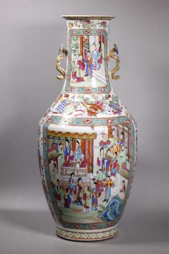 Lg Chinese 19 C Rose Mandarin Porcelain Vase