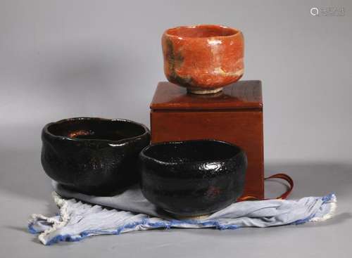 3 Japanese Raku Tea Ceremony Tea Bowls Chawan