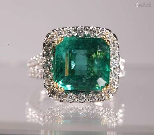 AGL Certified; 7.16ct Emerald-Cut Emerald 18K Ring