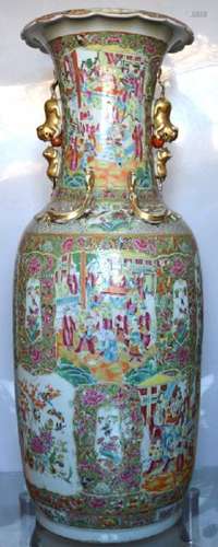 Large Rare 19th C Chinese Rose Medallion Vase