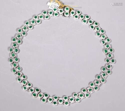 AIG; 84 Emeralds & Diamonds in Platinum Necklace