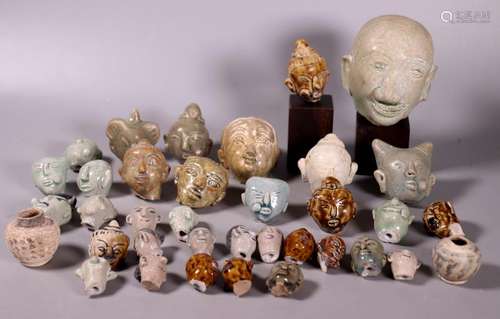 34 South East Asian Celadon Glaze Heads 2 Pots