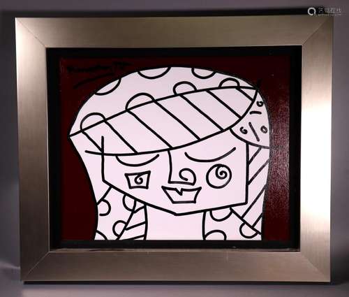 Romero Britto Painting; White Porcelain Girl, 2005