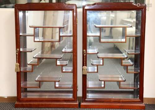 Pair Chinese Hardwood & Mirror Snuff Bottle Cases