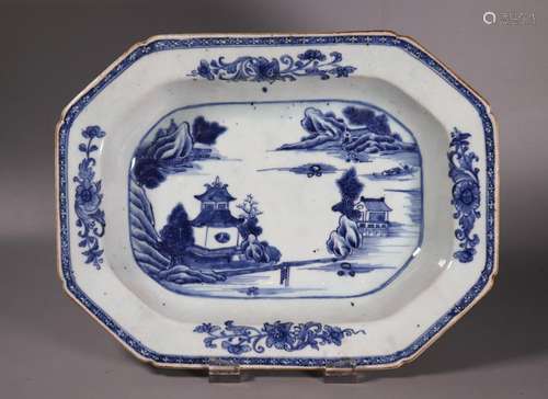 Chinese 18 C Blue & White Porcelain Rectangle Bowl