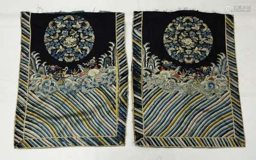 Pair Chinese 19 C Silk Embroidered Roundel Panels