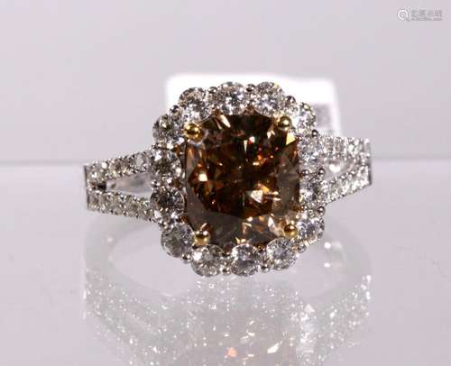 GIA & AIG; Yellowish Brown 3.05ct Diamond Ring