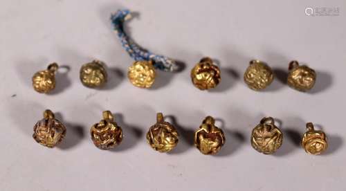 12 Chinese 18/19 C Qing Court Gilt Bronze Buttons