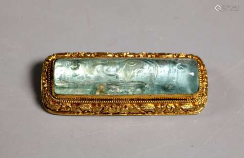 Chinese 19 Century Tourmaline Gilt Bronze Bar Pin