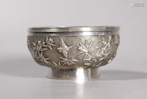 Chinese Silver Bowl Tien Shing Mark Bamboo Design