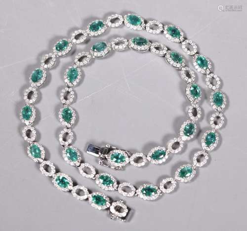 AIG; 25 Oval Emeralds & Diamond 18K Necklace