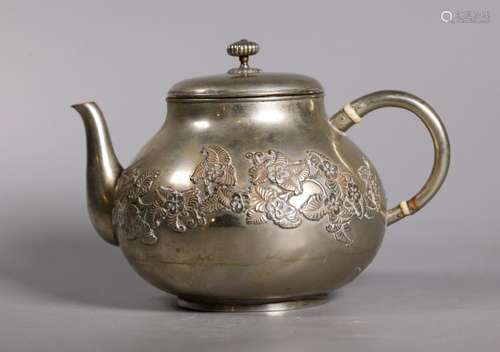 Japanese Silvered Brass Teapot & Cover ca 1920