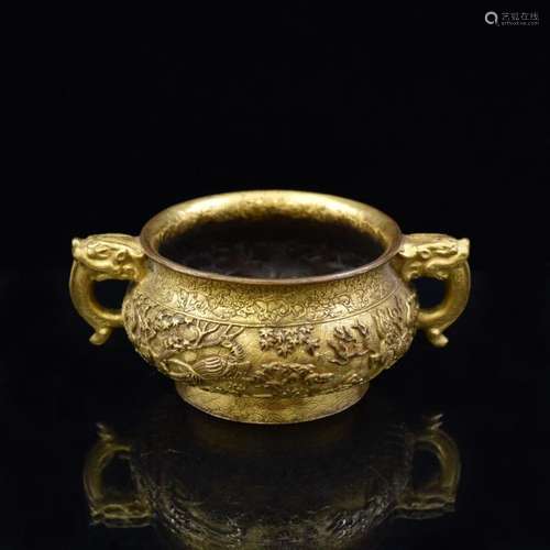 QIANLONG GILT BRONZE CENSER