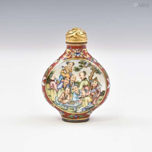 QIANLONG ENAMEL GILT BRONZE SNUFF BOTTLE