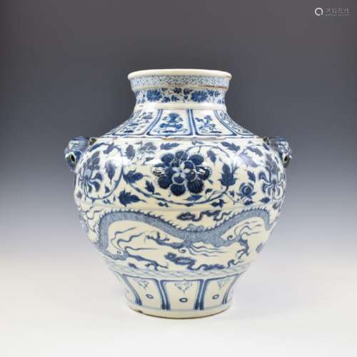 YUAN DYNASTY BLUE & WHITE WRAPPED FLORAL JAR