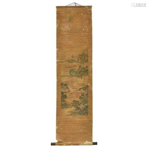 QING DYNASTY SCROLL PAINTING OF A MOUNTAINSIDE PAVILION
