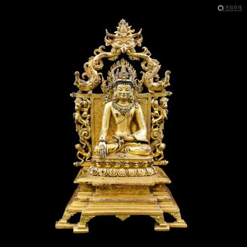 QING GILT BRONZE BUDDHA VAJRADHARA