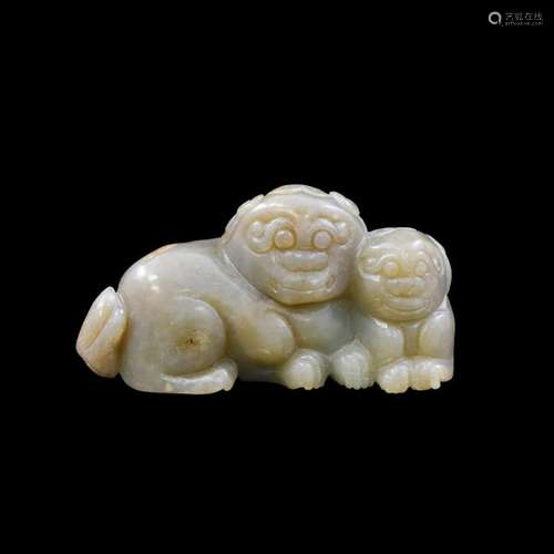 CARVED CHINESE JADE OF TIGER AND CUB