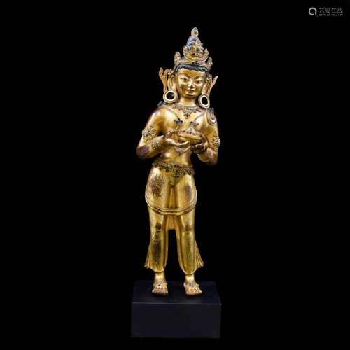 14THC GILT BRONZE STANDING GUANYIN