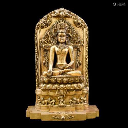 MING GILT BRONZE BUDDHA SEATED SHAKYAMUNI