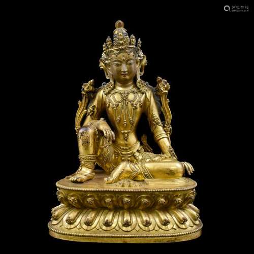 MING GILT BRONZE BUDDHA SIMHANADA AVALOKITHESVARA