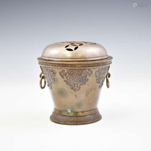 ANTIQUE CHINESE BRONZE LIDDED CENSER