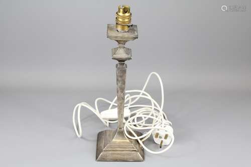 A Silver Lamp Base, London hallmark, date mark rubbed, mm James Dixon & Sons, approx 36 cms, converted for electricity