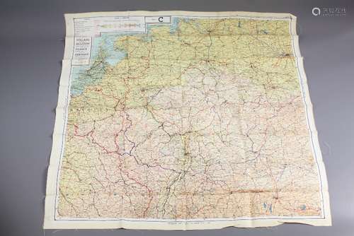 A WWII Silk Map depicting Holland, Belgium, France and Germany