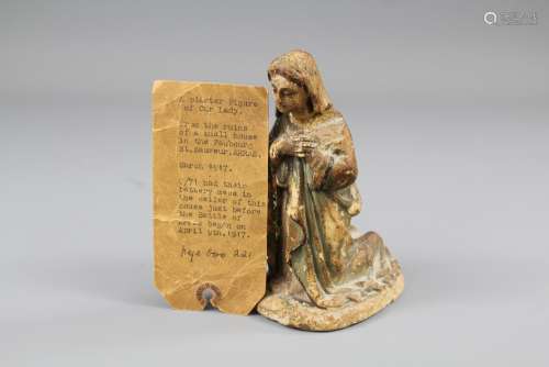 Antique Plaster Figure of Our Lady Mary depicted on her knees in prayer and supplication, approx 13