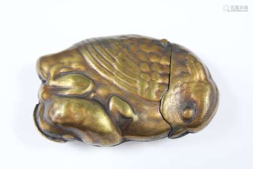 A Brass and Copper Vesta Case, modelled in the form of an owl clutching a toad, approx 6