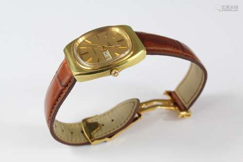 A Gentleman's Omega Automatic Seamaster, the watch with gold face and day aperture with Omega concealed clasp