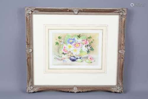 Filippa Whitford: Water-colour painting depicting 'Fruit and Flowers', approx 17