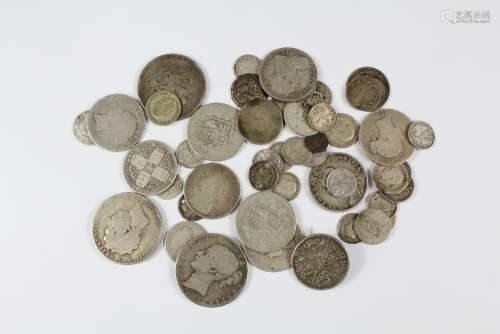 A Quantity of Silver GB Coins, including an 1820 crown, 1819 crown, 1845 crown, 1900 half-crown, 1889 half-crown, shillings, three-penny bits, approx 280 gms