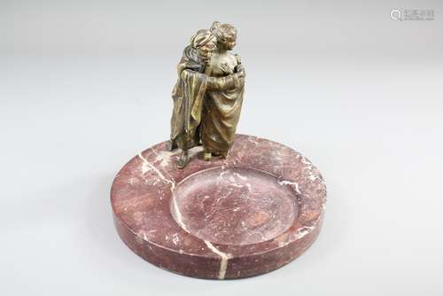 Early 20th Century Franz Bergman Bronze and Marble Ashtray