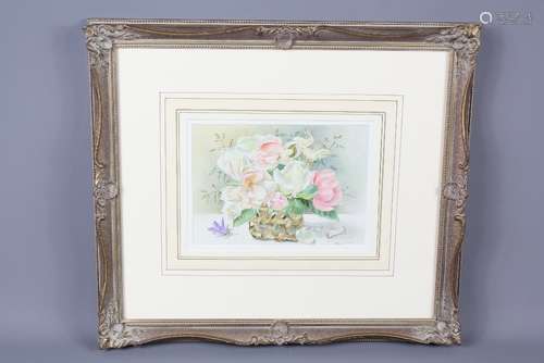 Filippa Whitford: Watercolour painting depicting 'Basket of Flowers', approx 17