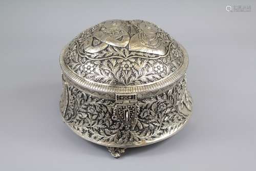 An Indian Circular White Metal Box