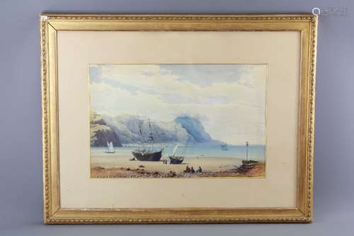 19th Century English School Watercolour on Paper, depicting 'Boats on a Beach' , unsigned, inscribed Captain E