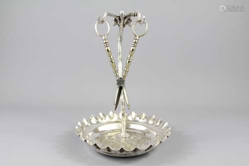 A Silver Plated Grape Stand and Scissors, mm Travis, Wilson & Co, the naturalistic branch with three prongs, for both scissors and grapes, approx 29 cms