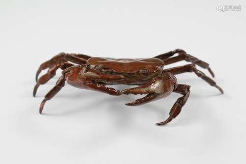 A 20th Century Chinese Cast Bronze Crab, approx 12 x 6 cms