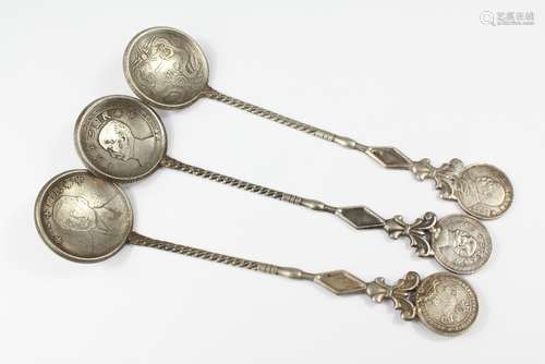 Three Chinese White Metal Souvenir Spoons