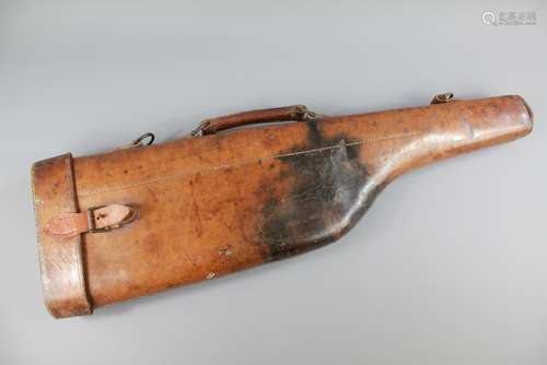 A Leather 'Leg o' Mutton' Shotgun Gun Case (straps missing