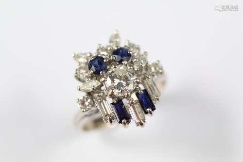 An 18ct White Gold, Sapphire and Diamond Ring, size M, approx 5