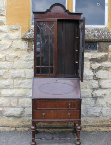 A Glass Fronted Drop-front Bureau Bookcase