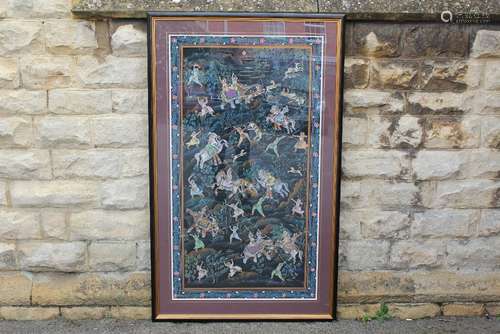 A 20th Century Indian Watercolour on Paper, depicting 'Tiger Hunt', approx 77w x 140 h, framed and glazed