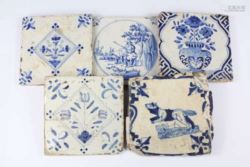 Four 17th Century Blue and White Delft Tiles