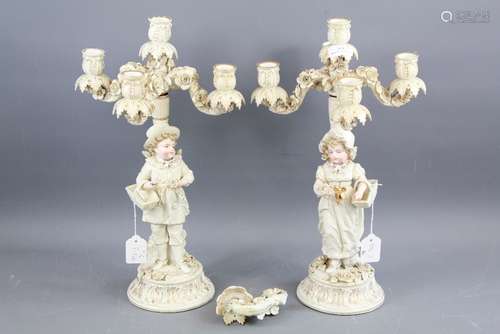 A Pair of 19th Century Porcelain Candelabra