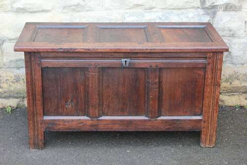 Antique Oak Blanket Box, the box with panel front and lid, approx 107 w x 48 d x 58 h