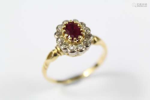 An 18ct Yellow Gold Ruby and Diamond Cluster Ring, size M+, set with approx 1 ct of dias, approx 3