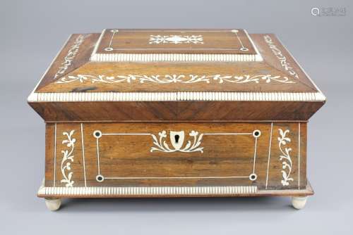 A Victorian Rosewood and Ivory Sewing Box