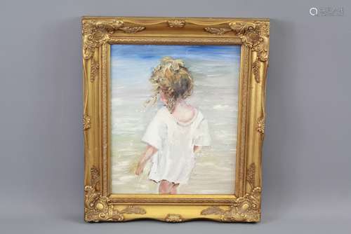 Artist Unknown - Oil on Board depicting a 'Toddler nr the Shore', approx 24 w x 29 h, framed